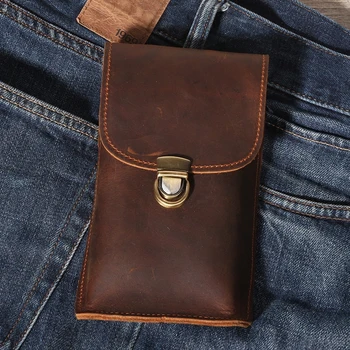 

New fashion genuine leather men waist packs with high quality head layer of cowhide mobile phone bags for men waist bags
