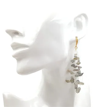 

LiiJi Unique Natural Stone Moonstone Labradorite Statement Drop Dangle Fashion Earring Nice Gift for Women