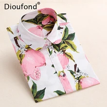 Dioufond Summer Floral Blouse Shirt Women Long Sleeve Tops Cotton Shirts White Navy Blouses Small Flower