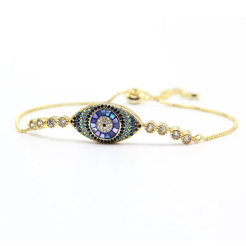 Браслет ZG Стразы с фианитами модный регулируемый браслет от сглаза|evil eye bracelet|cubic