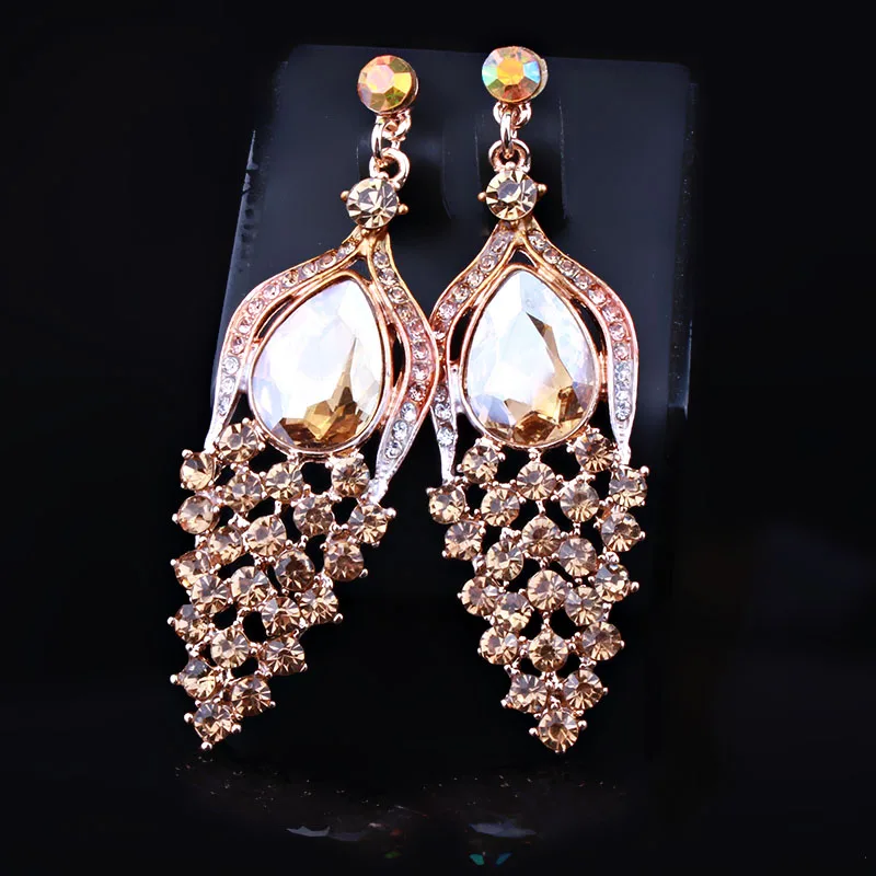 

FARLENA JEWELRY Unique peacock shape drop Earring with Crystal Rhinestones Fashion Wedding Earrings for Women long