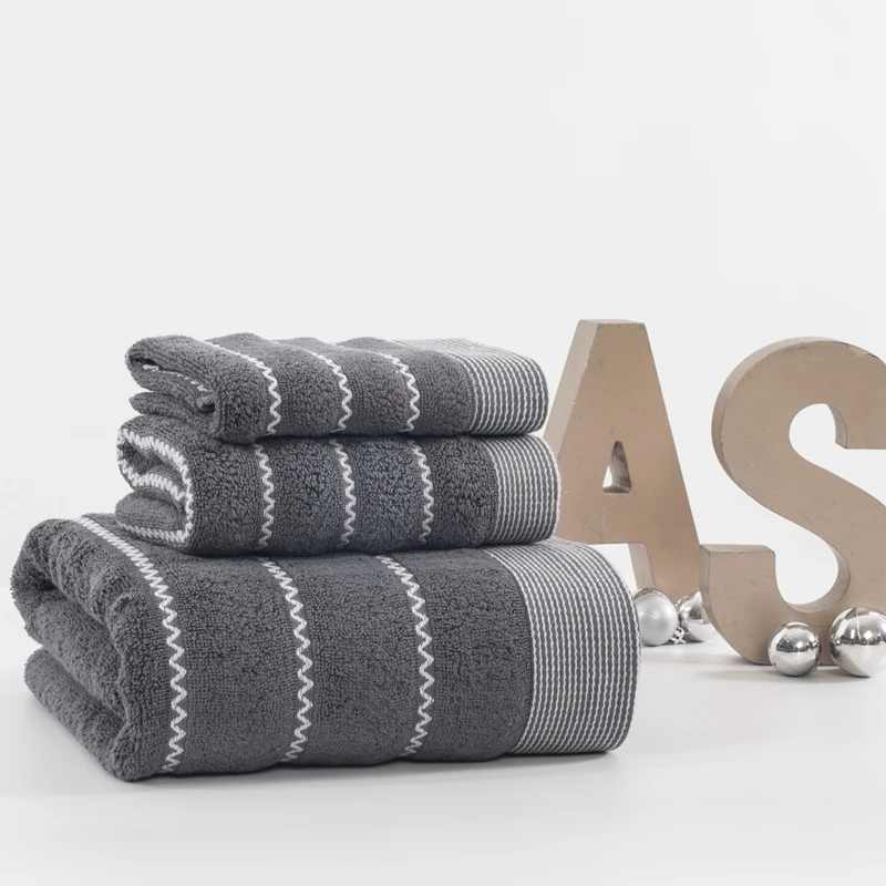 Wave Towel Set Cotton Face Bath Washclot 3pcs/Lot Bathroom Beach Toalla 70*140cm Adults playa serviette de plage