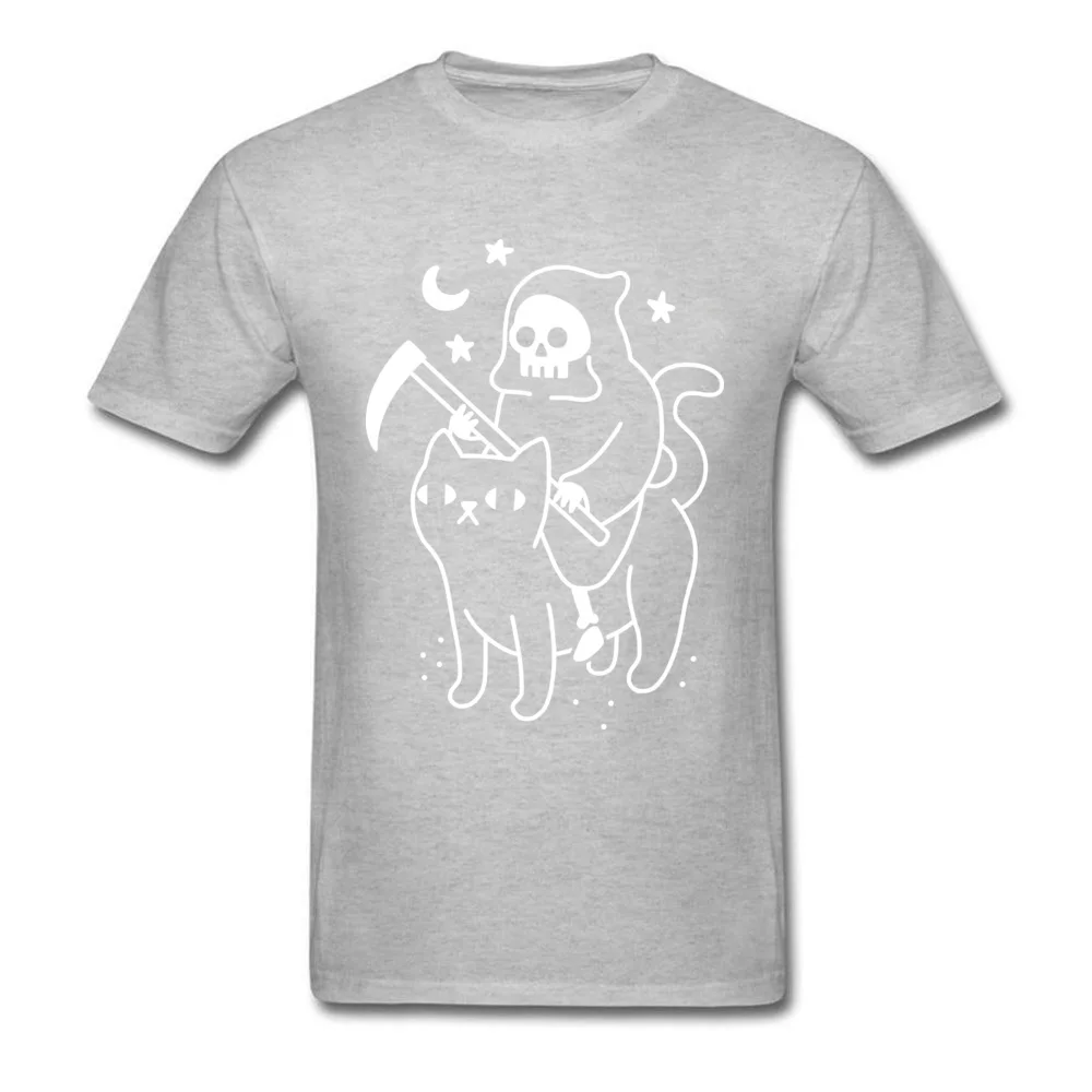 Death Rides A Black Cat T-Shirt Funky Short Sleeve Unique All Cotton Round Neck Men Tees Party Tee Shirts Summer Death Rides A Black Cat grey