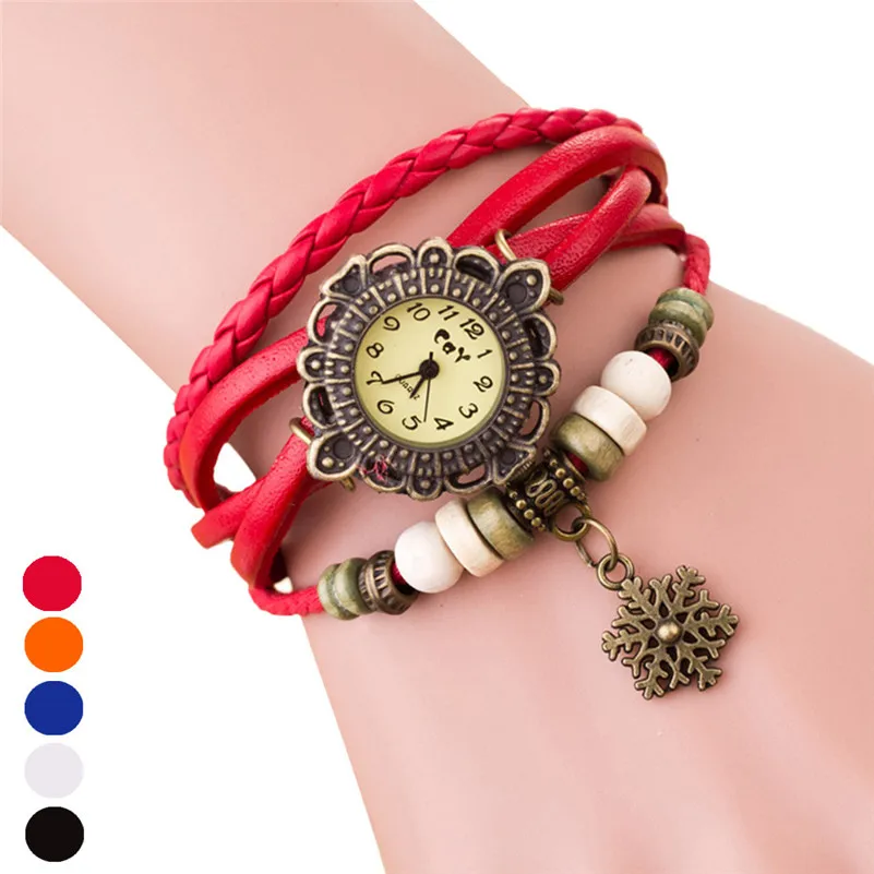 Women's watches brand fashion ladies watch Weave leather band Snowflake Around Quartz Lady Wrist Watches clock Bracelet M18 (7)