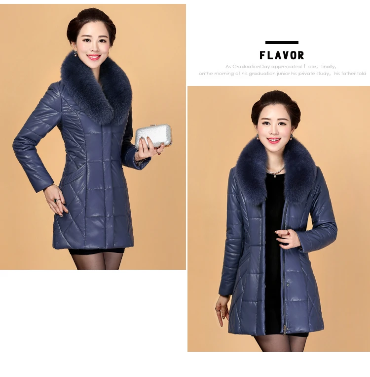 Women Elegant Winter Leather Jacket Long Thick Coat Fur Collar Jackets 2018 Fashion New Women Winter Warm Coat CH746 (21)