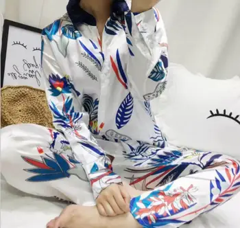 

Women Pajamas Sets Satin Sleepwear Pijama Cute Sweet Silk Pyjama Sleep Lounge Spring Summer Long Sleeve
