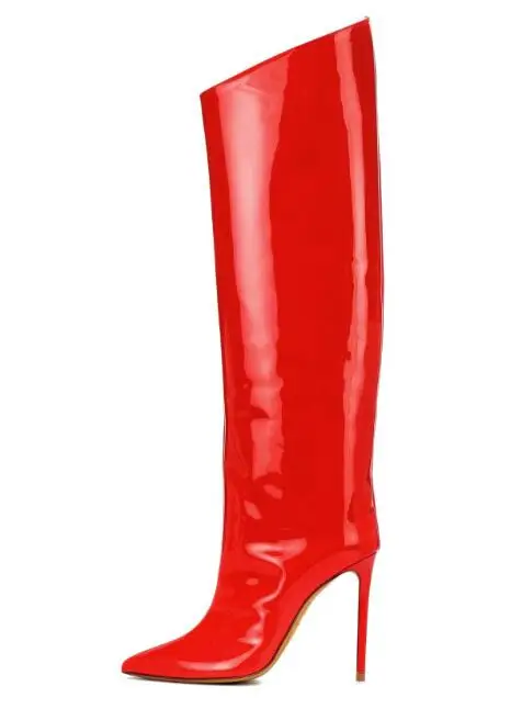 Arden Furtado/ г. Демисезонные сапоги до колена на высоком каблуке 12 см модные сапоги красного, зеленого, золотого цвета Большие размеры 47, 48 - Цвет: red