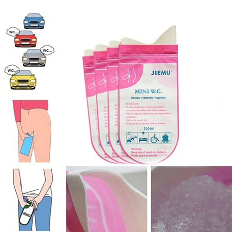 الوردي المتاح 700CC المحمولة البول أكياس حقيبة التخزين في الهواء الطلق السفر الطوارئ المرحاض ل للجنسين 4 قطعة/الوحدة