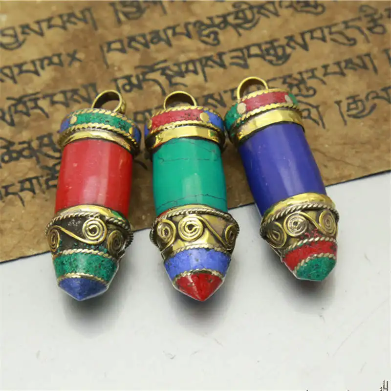TBP298 Tibetan Amulet Nepal Hand Bullet Pendants Multi Colorsin