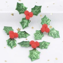 30Pcs Glitter Holly Folha Verde e 3D Baga Vermelha Apliques Patches para a Decoração De Natal, Enfeite de Mesa, adesivos Acessórios F77
