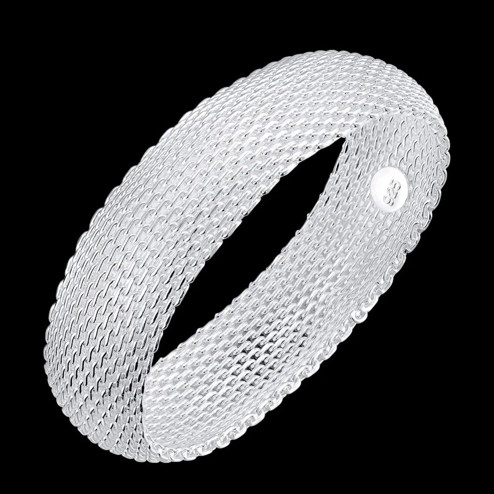 

1Pcs 925 Jewelry Silver Mesh Bracelet, 925-sterling-silver Fashion Wide Waist Bangles Jewelry Small Web Knitting Bracelet Bijoux
