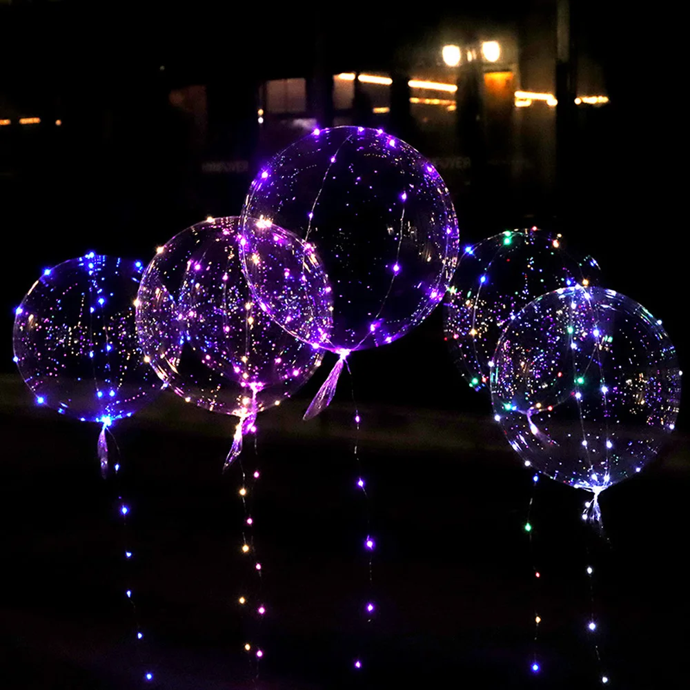 

10pcs/lot 20/24inch Luminous Balloon LED Transparent Balloon String Lights Round Bubble Helium Balloons Kids Wedding Decoration