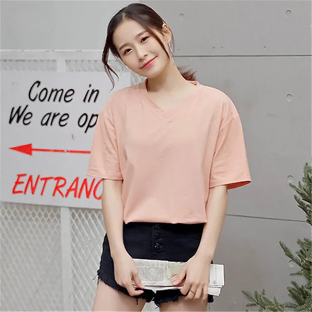 Korean style T Shirt Women Solid Casual T Shirt Short Sleeve Tshirts ...