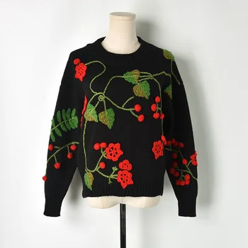 

2018 Autumn Winter Sweater Female Runway Women Knitted High Quality Designer Luxury Floral Embroidery Pullover Jumper Pull Femme