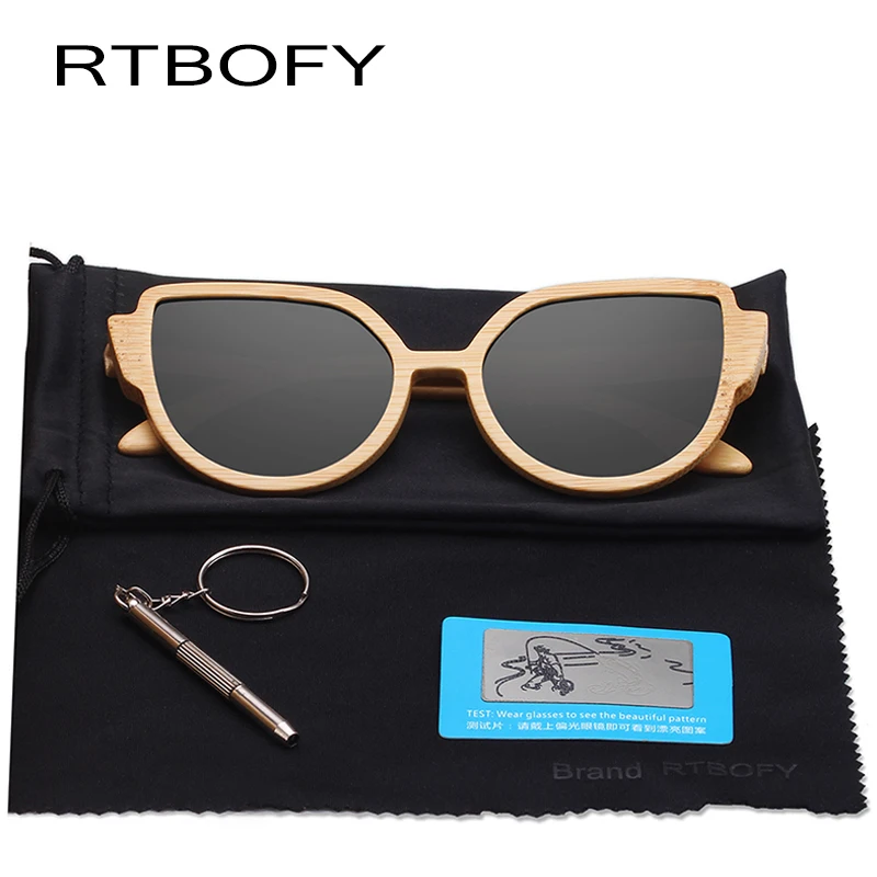 RTBOFY деревянные солнцезащитные очки для женщин поляризационные линзы с