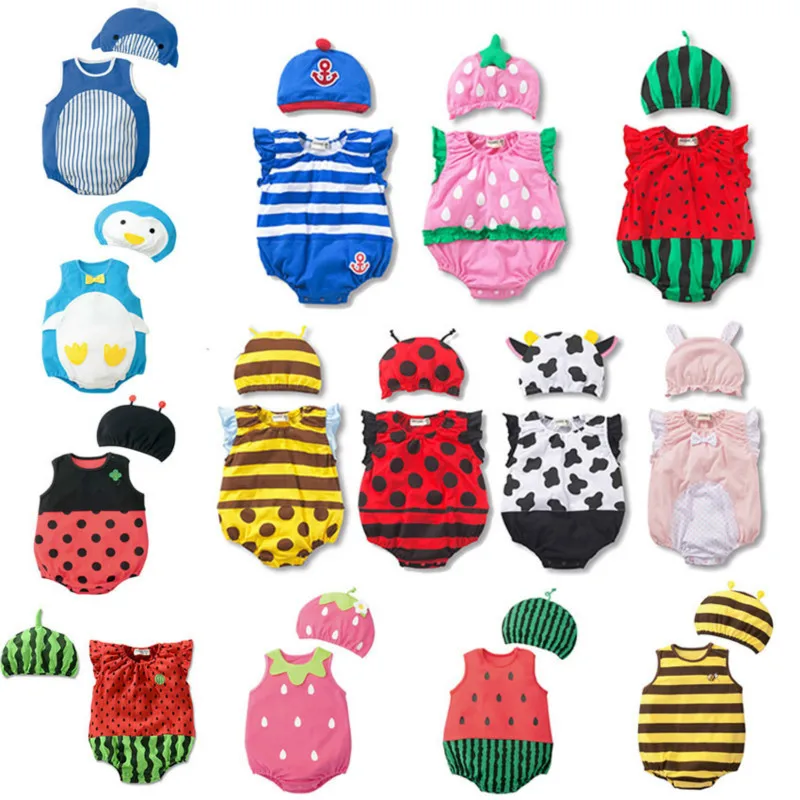 

Thin Summer Baby Triangle Hardy Cotton Cartoon Animal Insect Set Connected Clothes Newborn