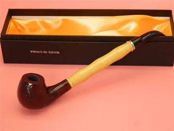 

1PC high grade durable 24cm Tobacco Pipe Fashion Craving Flowers Resin bamboo Handle Herb pipe with black gifts box Smoking Pipe