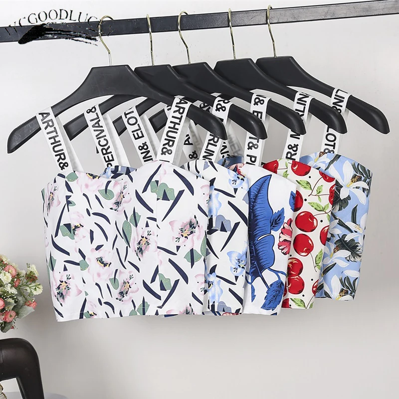 

Short Top 2019 Printing New Arrival Summer Women Top Cropped Letter Halter Crop Top Female All Matches Cute Tank Tops For Women