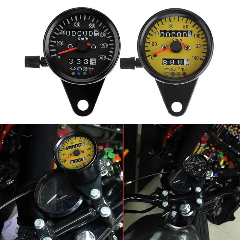 Koop Vodool Universele Retro Motorfiets Meter Dual Kilometerstand Km H Snelheidsmeter Toerenteller Gauge Led Backlight Lampje Wijzerplaat