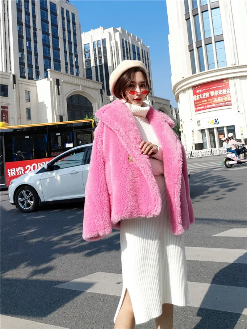 Clearance Leopard Short Fashion Real Lamb Fur Coats Women Casual Thick Warm Natural Sheep Fur Coat Ladies Lapel Shearling Jacket Female 7