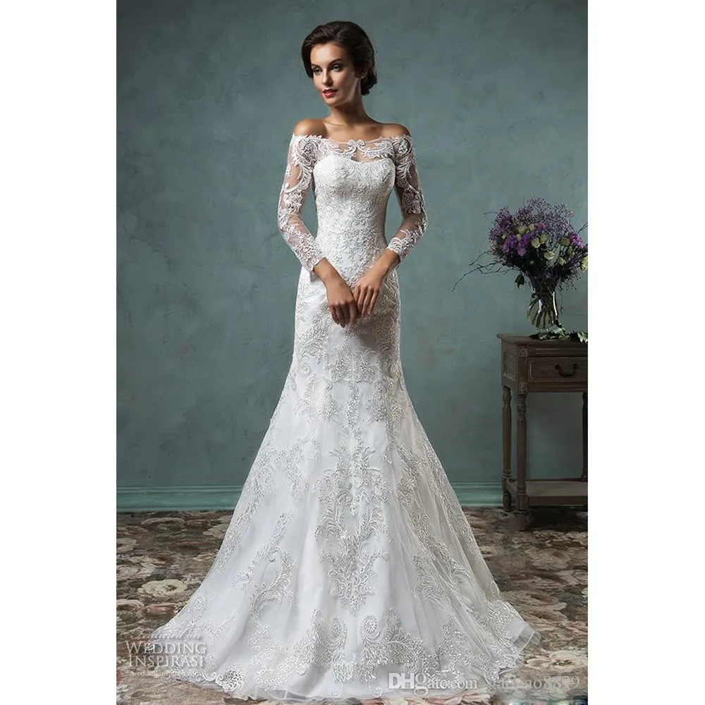 Vintage Lace Wedding Dresses with Detachable OverSkirt Modest Sheer Long Sleeve Plus Size Amelia Sposa Sequins Beach Bridal Gowns 2017w