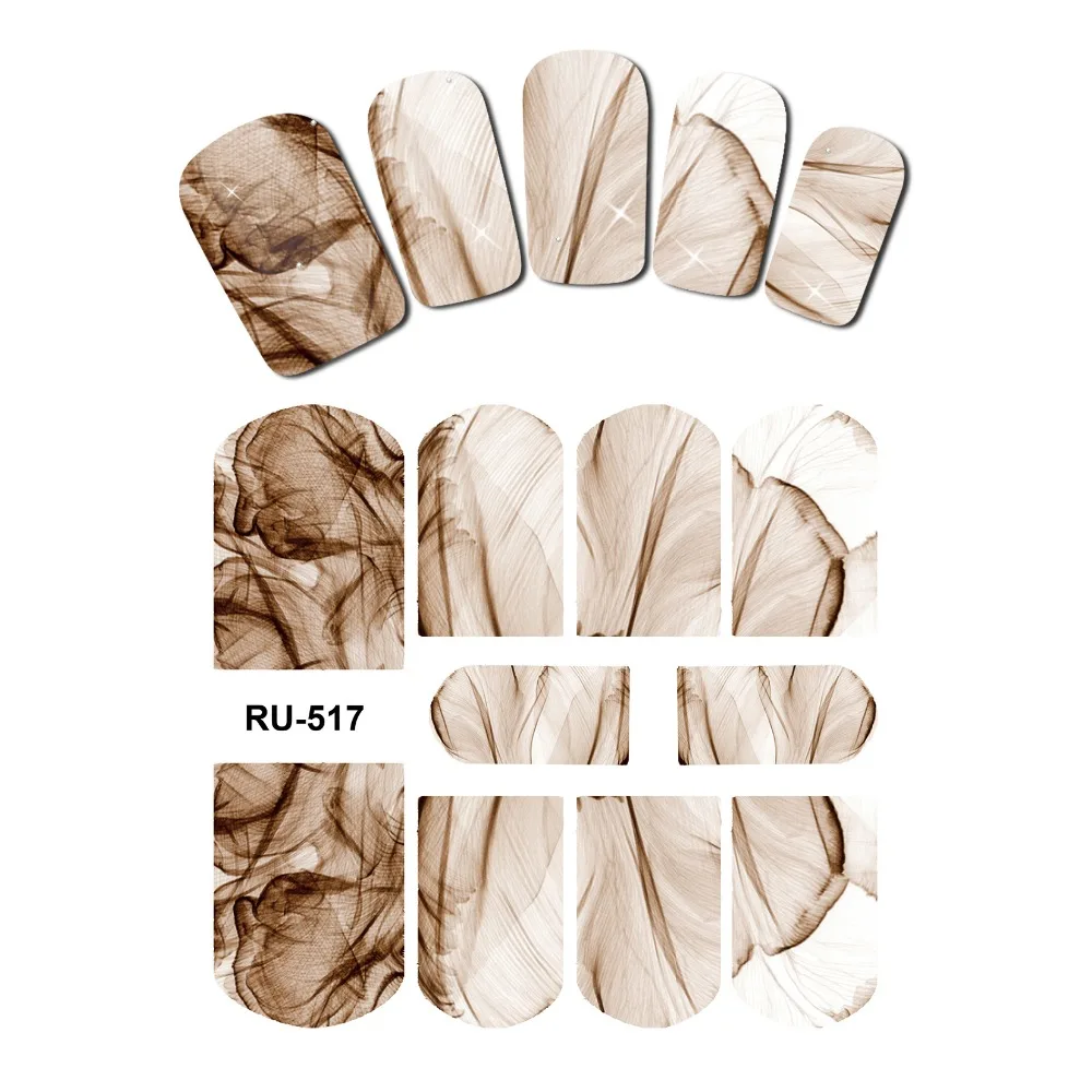 Лак для ногтей Вода Наклейка полное покрытие цветок X RAY Прозрачный Черный Белый Коричневый лепестки RU517-522