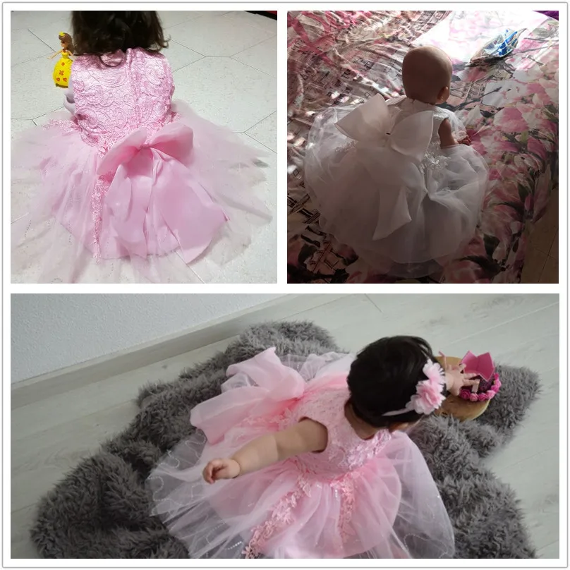 Винтажные платья для маленьких девочек, кружевное платье на крестины, коллекция года, платье-пачка принцессы с большим бантом для новорожденных девочек, первый подарок на день рождения