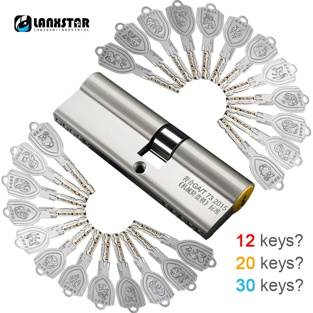LANXSTAR Brass Over C Grade 12/20/30 Keys Cylinder Anti theft Door Lock Core Universal Copper