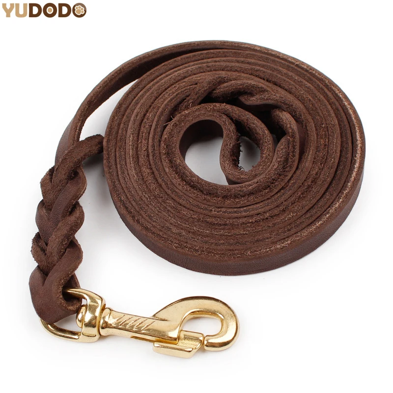 YUDODO 1.2CM Width Handmade Genuine Dog Leather Leads Brown Braided Strong  Pet Dog Leash For Medium Puppy Dog Strap