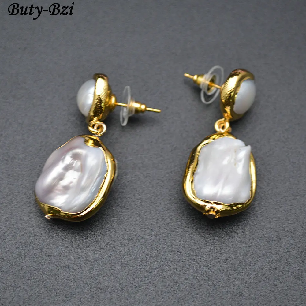 Anti Rust Gold Plating Natural White Irregular Pearl Double Layer