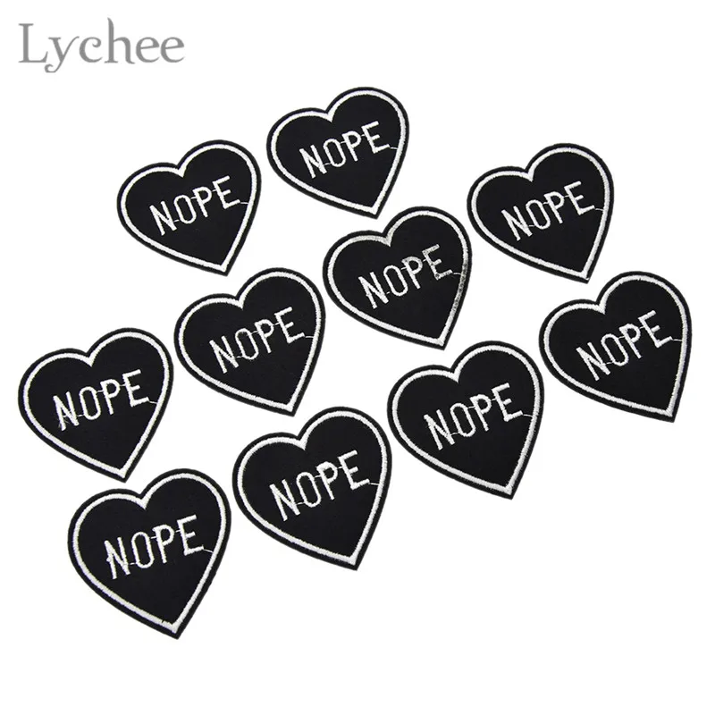 Lychee Life 10 шт. черные нашивки в форме сердца с вышитыми железными нашивками для