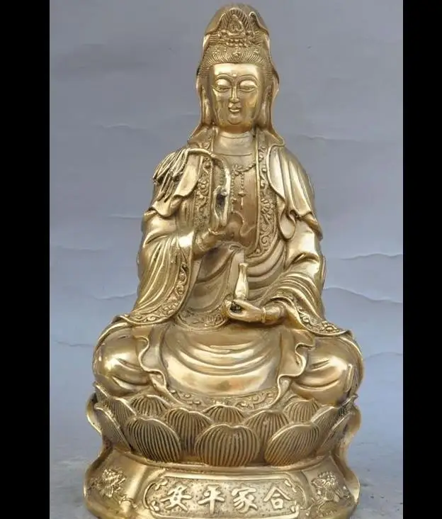 

wang671115568+++11"chinese Buddhism brass Lotus Seat Goddess GuanYin Vase Kwan-Yin Buddha Statue