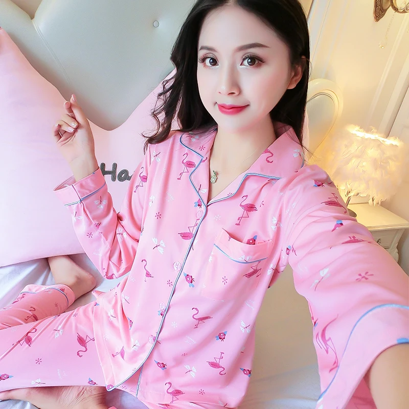 

Spring 2019 WAVMIT Women Pyjamas Clothing Long Tops Set Female Pajamas Sets NightSuit Sleepwear Sets Leisure Women Home Wear