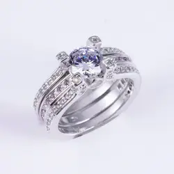 Jeulias принцессы-Cut Имитация кольцо с бриллиантом Набор для Для женщин Обручение двойной Кольца стерлингового серебра 925 Камень ювелирные