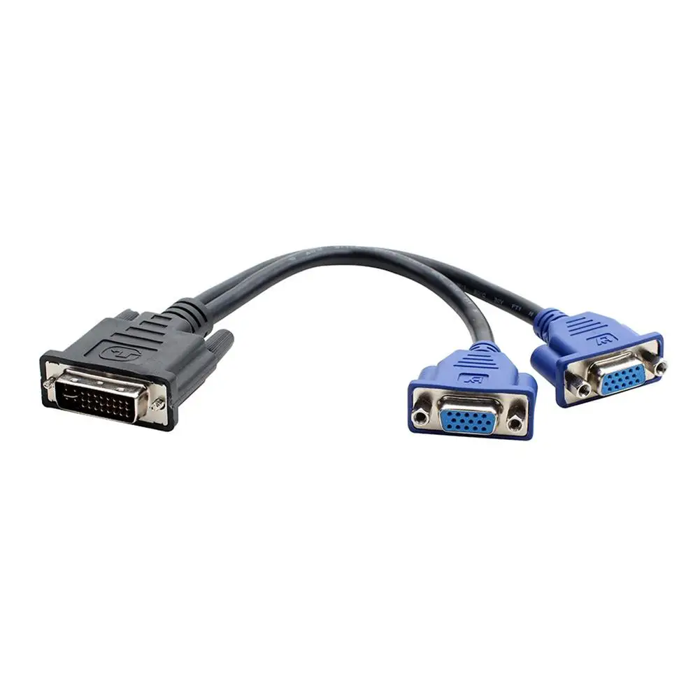 

New DVI-I 24+5 Pin Male to 2 VGA Female Splitter Monitor Video Adapter Cable Cord