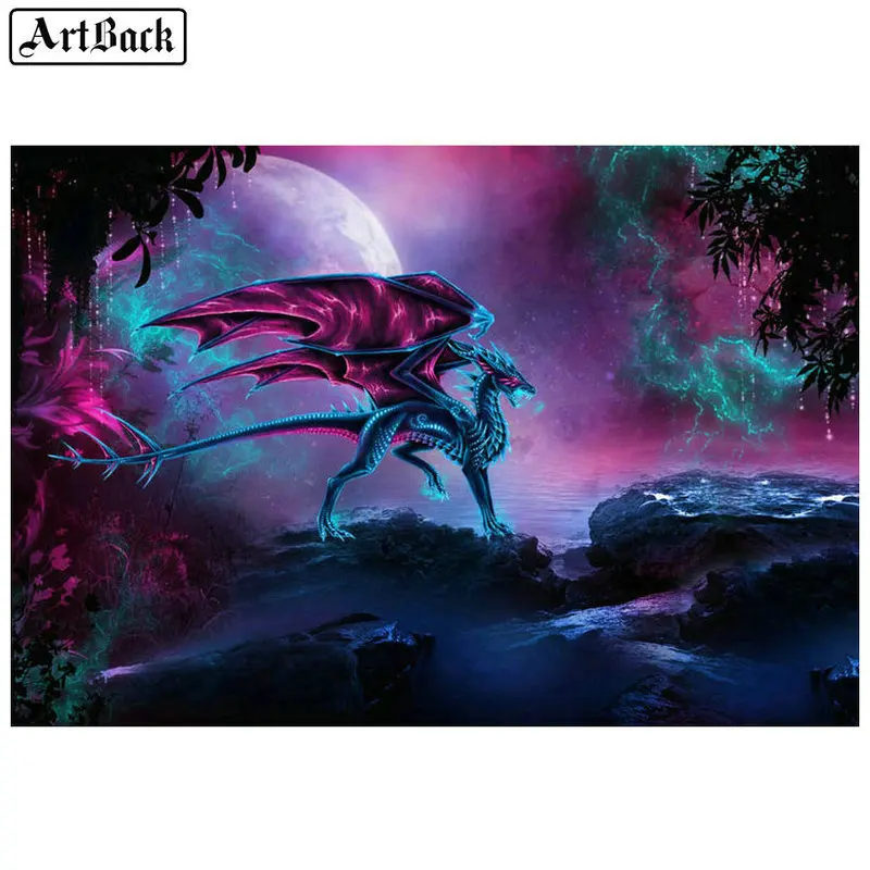 

ArtBack 5d Diamond Painting Dragon Full Drill Square 3d Diamond Embroidery Full Round Diamond Mosaic