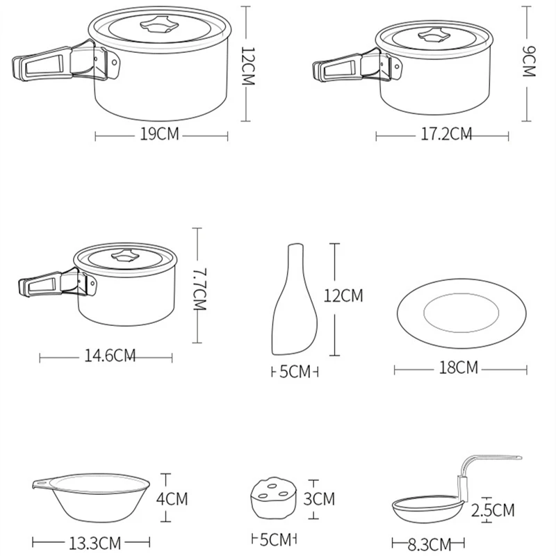VILEAD 9 шт. набор посуды для кемпинга, походный набор для приготовления пищи, переносные складные горшки, столовые приборы, набор для пикника