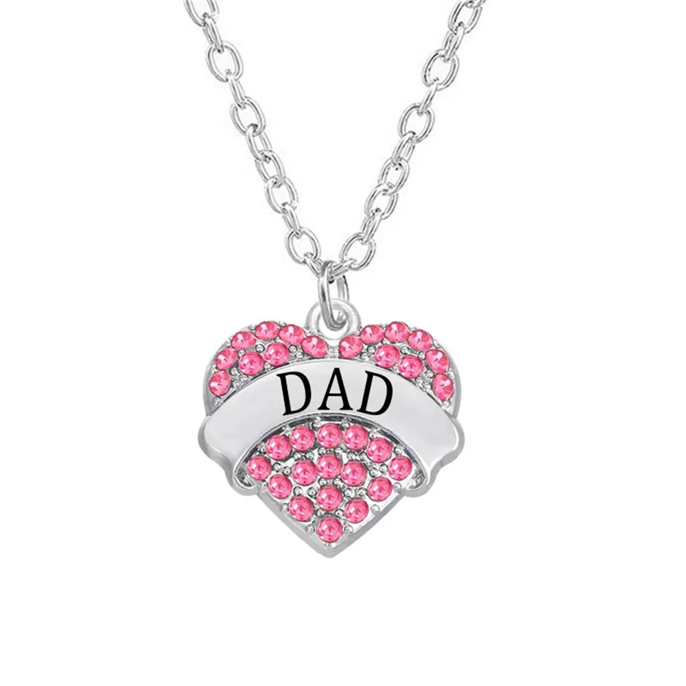 Stylish 2017 Hotsale Alloy Rhinestone Pave Hearts Dad Charm Necklace