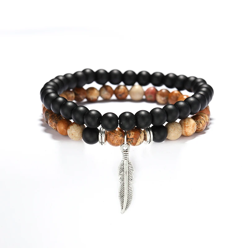 

New Style 2pcs/set Natural Matte Stone Bracelet Set Men 6mm Beads Braslet For Homme Cute Disco Ball Braclet 4styles Pulseira