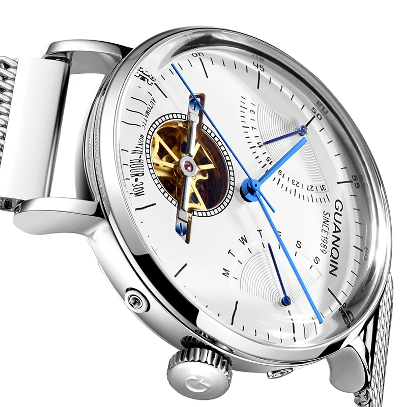 GUANQIN ووتش الرجال GJ16113 رجال كبار الساعات العلامة التجارية الفاخرة التلقائي ساعات آلية حذافة الفولاذ المقاوم للصدأ ساعة اليد 2019