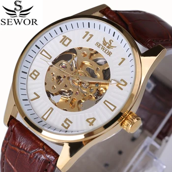 

Brand SEWOR Class Business Mechanical Wrist Watch Luxury Golden Skeleton Automatic Watches Men Vintage Dress Reloj Male Gift