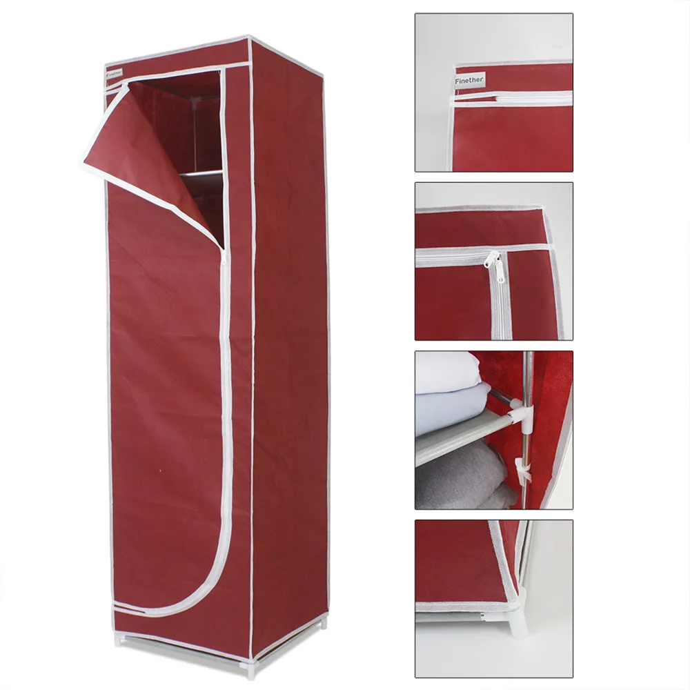 Finether Tall 5 Narrow shelf Storage Unit,Portable Closet Storage Organizer Clothes Wardrobe-Red1