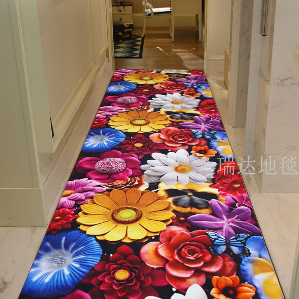 Customize High Quality 3D Effect Hallway Carpet Pastoral Rugs Corridor Floor Mat Soft Aisle Stairs Anti-slip Suction Blanket