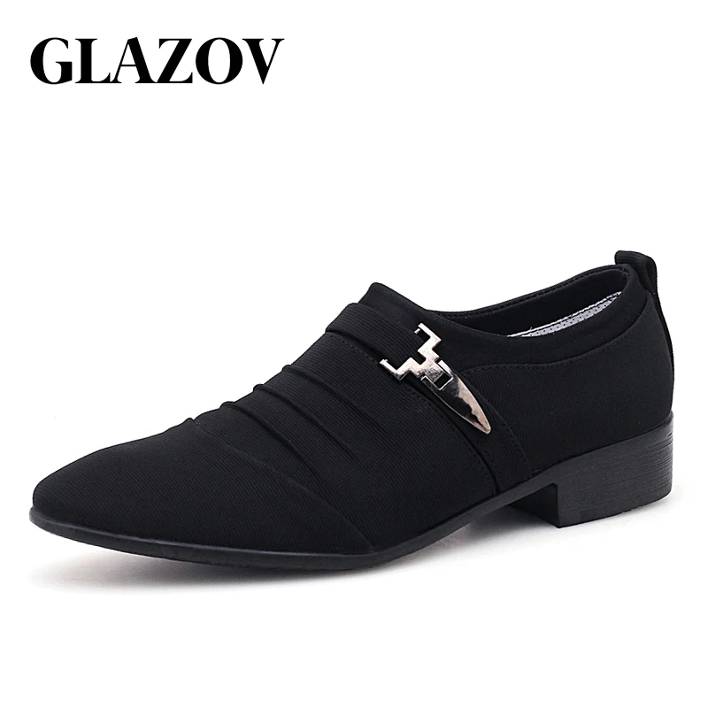 

GLAZOV Big Size 38-48 New Fashion Brand Male Pointed Toe Dress Shoes Men Casual Leather Canvas Shoes Business Flat Oxford Shoes
