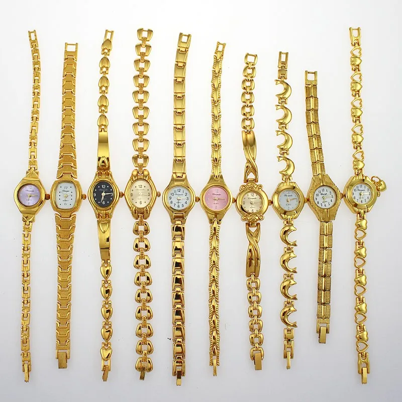 10 шт./партия, цена смешанные оптом милые Золотые женские кварцевые наручные часы подарки горячая Распродажа JB4T