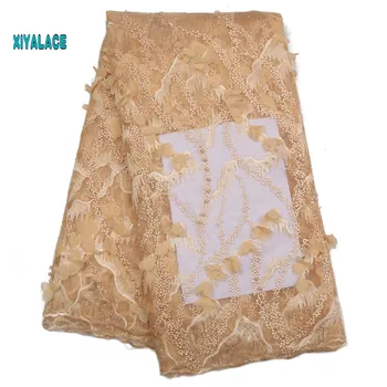 

Nigerian Beaded Lace Fabric 2019 High Quality African 3D Net Lace Fabric Wedding French Tulle Lace Material For Dress YA2179B-1