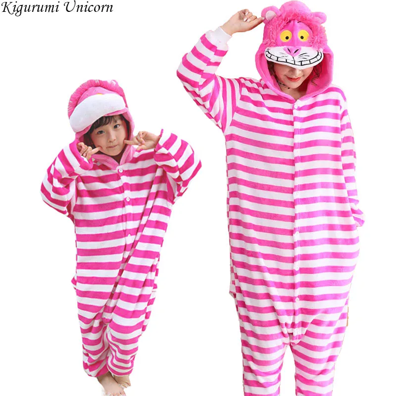 Пижамы для мальчиков и девочек, наборы кигуруми, пижамы в виде единорога для женщин и мужчин, взрослые комбинезоны, зимняя одежда для сна в виде животных, детские пижамы для костюмированной вечеринки - Цвет: pink cat