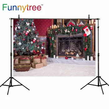 

Funnytree background for photo studio fireplace indoor Christmas tree gift decoration candle photography backdrop photocall