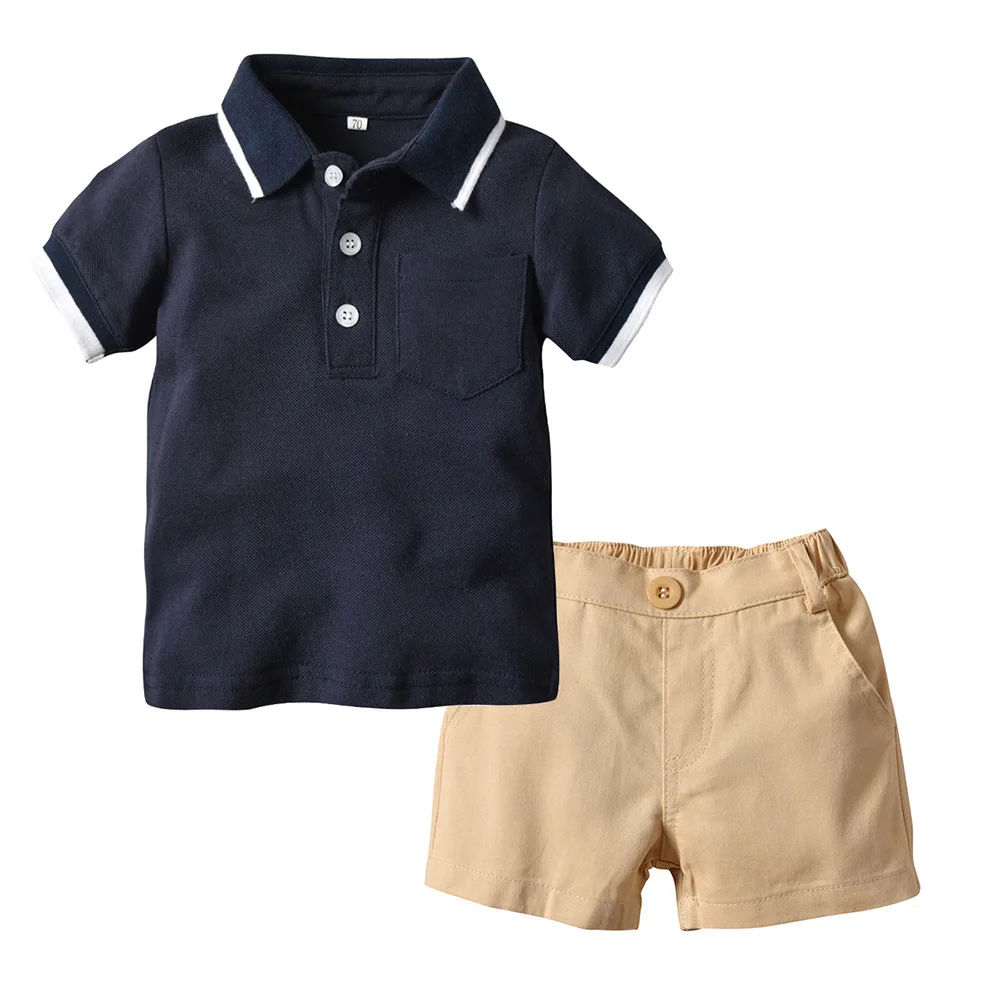 JIOROMY/ г. комплект одежды для мальчиков рубашка поло с короткими рукавами и шорты Комплект детской одежды из 2 предметов джентльменская Повседневная сумка с очками
