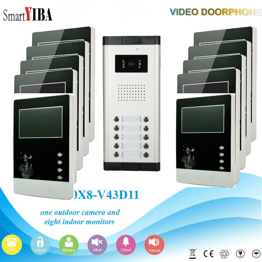 SmartYIBA 10 Units House/Flat Doorbell Apartment Video Door Entry Phone Call System Building Intercom Video Door Phone